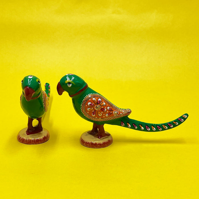 Handcrafted Green Parrot Showpiece Set with Artistic Detailing | Home Décor