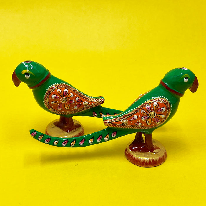 Handcrafted Green Parrot Showpiece Set with Artistic Detailing | Home Décor