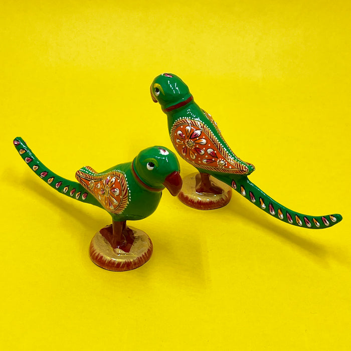 Handcrafted Green Parrot Showpiece Set with Artistic Detailing | Home Décor