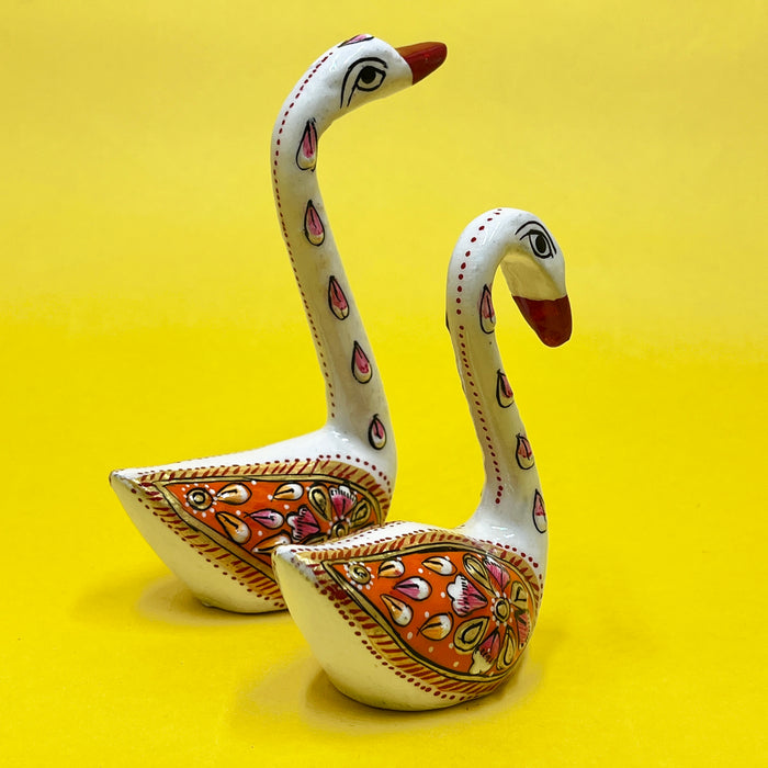 Handcrafted Decorative Wooden Swan Pair | Traditional Home Décor