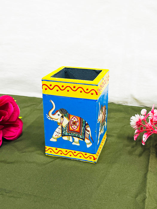 Hand-Painted Wooden Elephant Pen Stand – Traditional Rajasthani Art