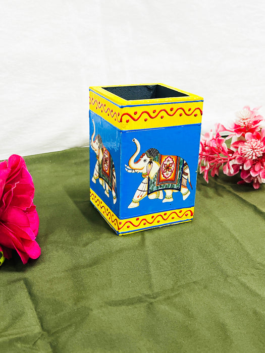 Hand-Painted Wooden Elephant Pen Stand – Traditional Rajasthani Art
