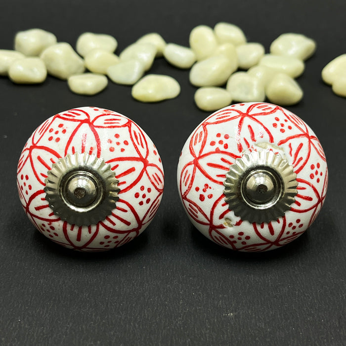 Handcrafted Red Ceramic Cabinet Knobs with Floral Design | Decorative Drawer Handles