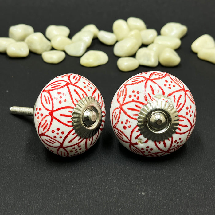 Handcrafted Red Ceramic Cabinet Knobs with Floral Design | Decorative Drawer Handles