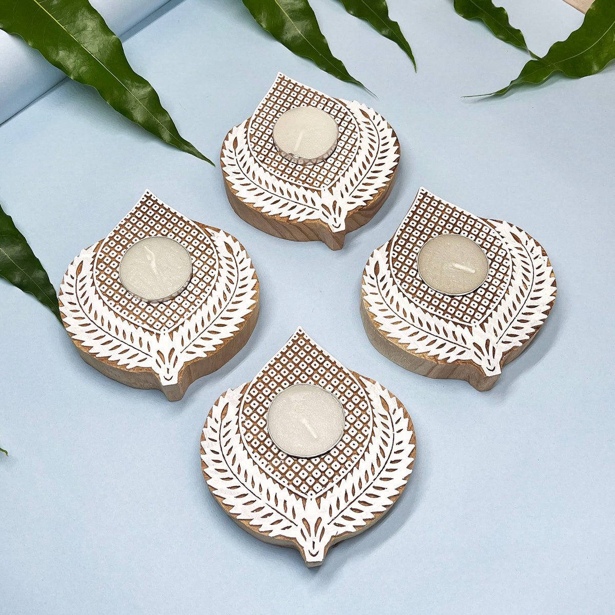 Buy Lotus Design Handcrafted Wooden Tea Light Candle Holder | DMH ...