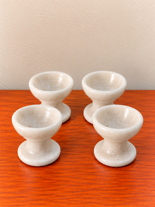 White Marble Diya Set of 4, Elegant Traditional Marble Oil Lamps for Pooja