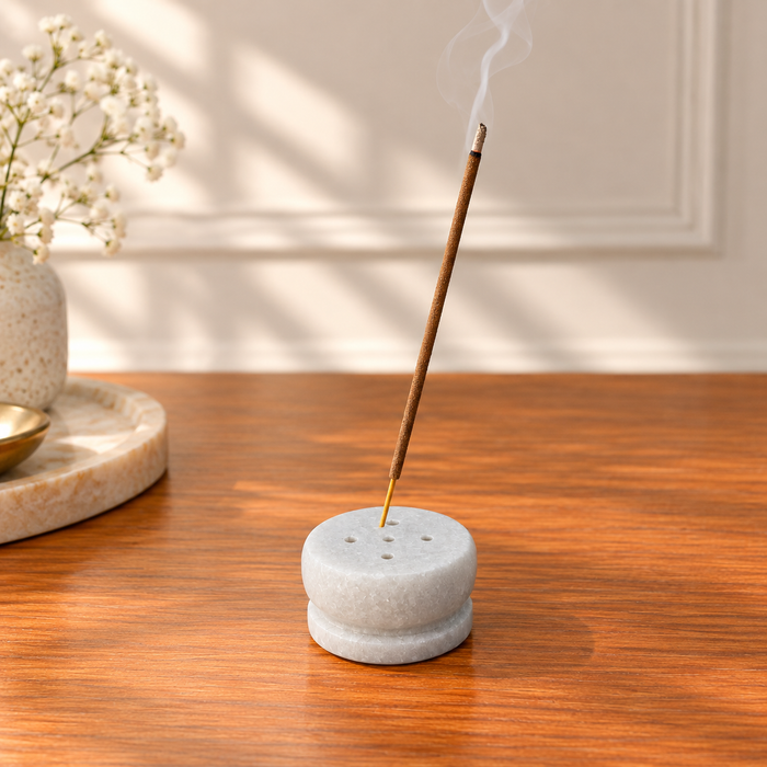 Marble Incense Stick Holder Set, White Marble Agarbatti Stand for Home & Pooja