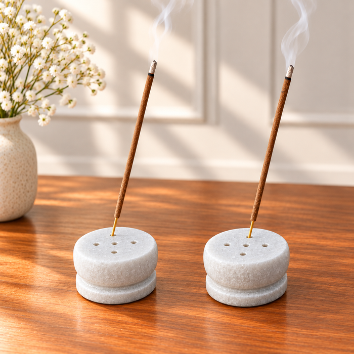 Marble Incense Stick Holder Set, White Marble Agarbatti Stand for Home & Pooja