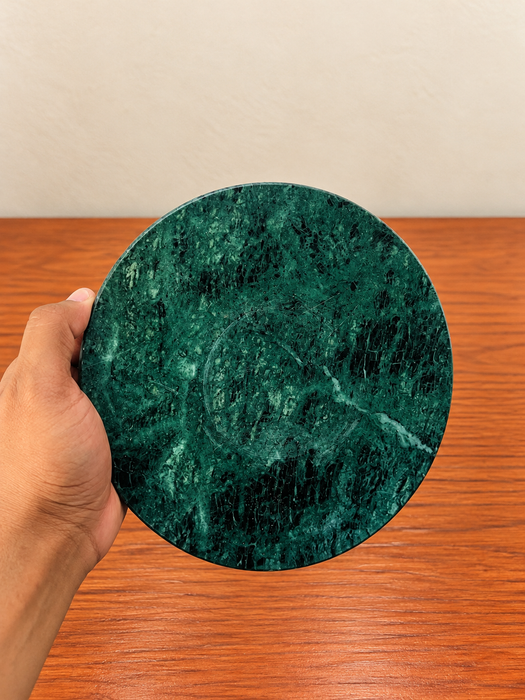 Green Marble Chakla Belan Set, Round Rolling Board with White Marble Rolling Pin