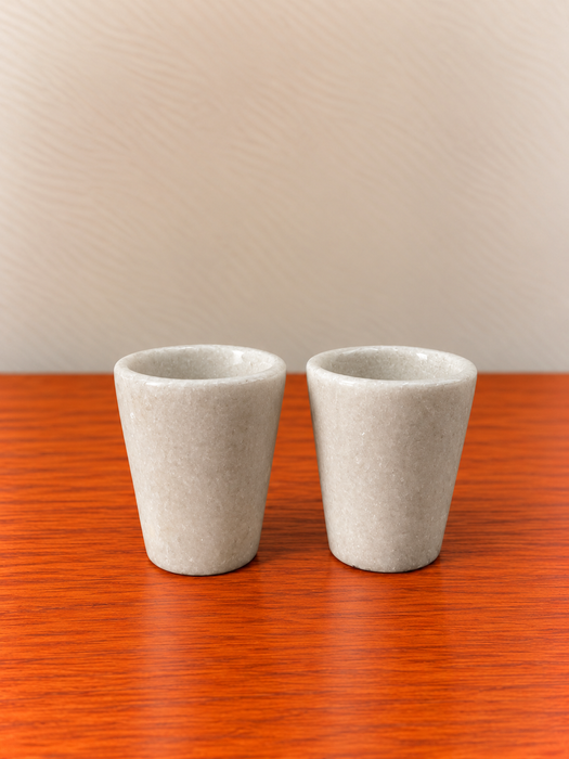 White Marble Glass Set of 2, Small Size Elegant Drinking Cups