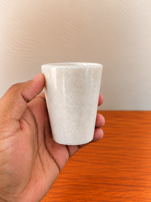 White Marble Glass Set of 2, Small Size Elegant Drinking Cups
