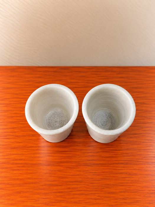 White Marble Glass Set of 2, Medium Size Elegant Drinking Cups