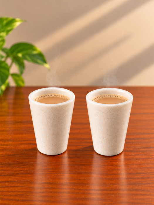 White Marble Glass Set of 2, Medium Size Elegant Drinking Cups