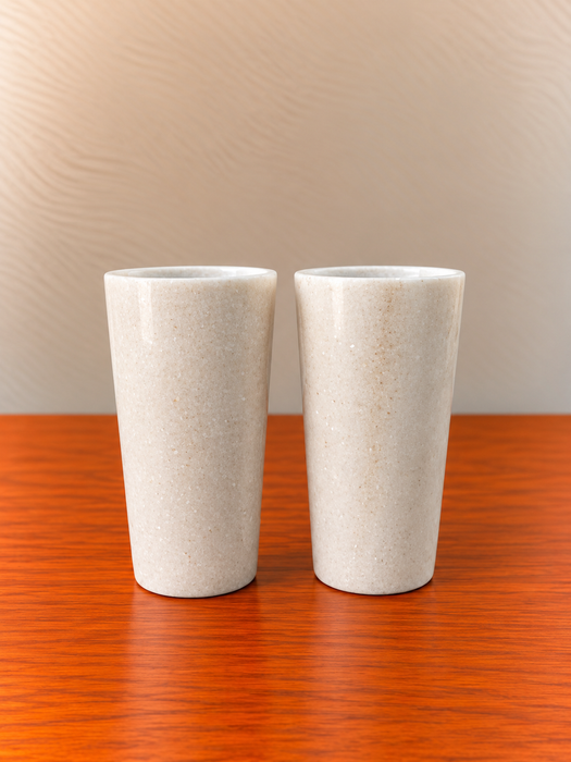 White Marble Glass Set of 2, Elegant Tall Marble Drinking Cups