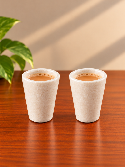 White Marble Glass Set of 2, Small Size Elegant Drinking Cups