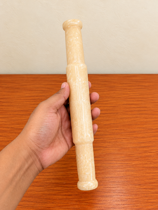 White Marble Chakla Belan Set, Elegant Marble Rolling Board and Rolling Pin