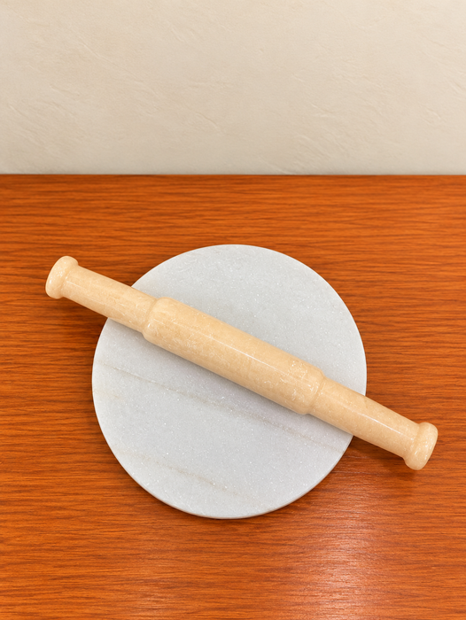 White Marble Chakla Belan Set, Elegant Marble Rolling Board and Rolling Pin