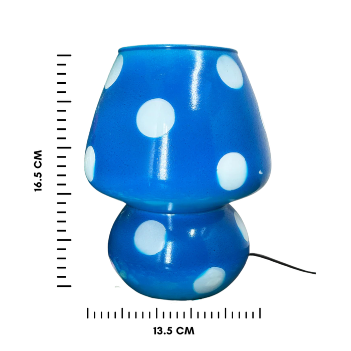 Handcrafted Blue Glass Lamp with White Dot Design – Romantic Decorative Table Light for Home Decor