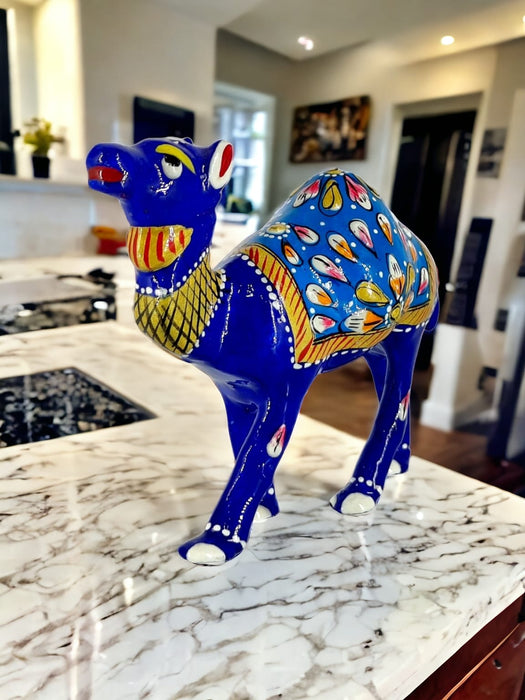 Blue Color Handcrafted Meenakari Metal Camel Statue