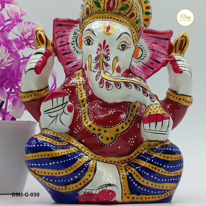 Hand Painted Metal God Ganesha Statue in Sitting Position