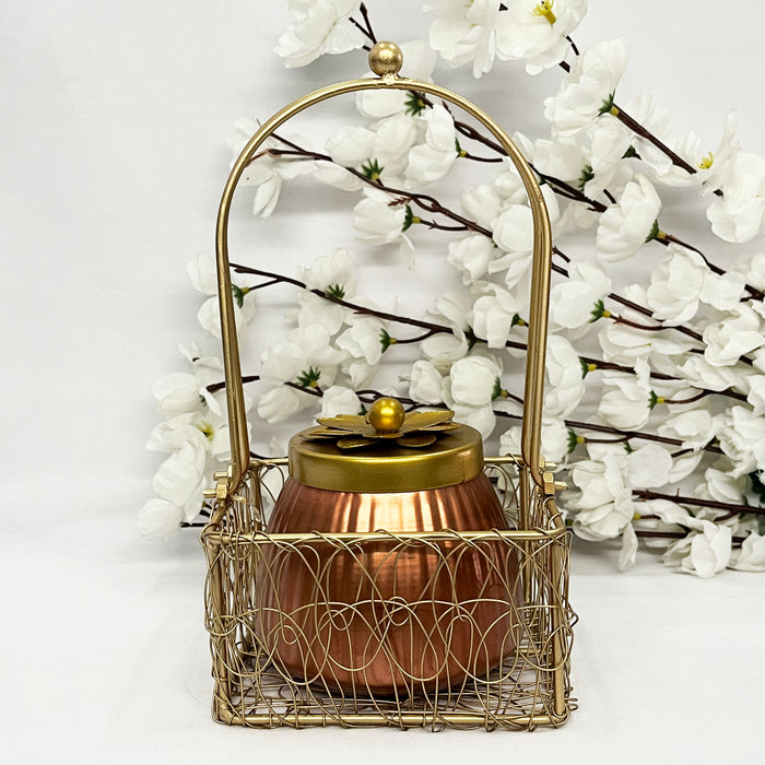 Metal Gift Basket With Copper Or Gold Polish Dry Fruit Jar 1