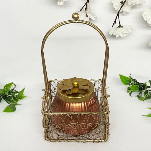 Metal Gift Basket With Copper Or Gold Polish Dry Fruit Jar 2
