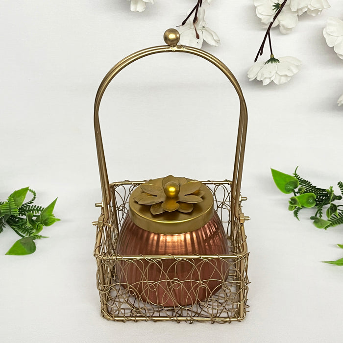Metal Gift Basket With Copper Or Gold Polish Dry Fruit Jar 2