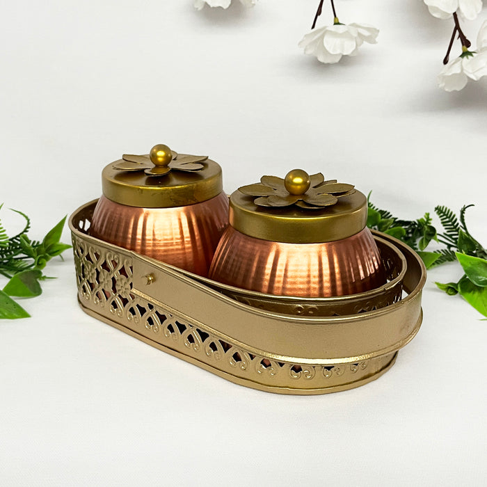Metal Gold Basket With 2 Dry Fruit Jar Home/Office Decor 4