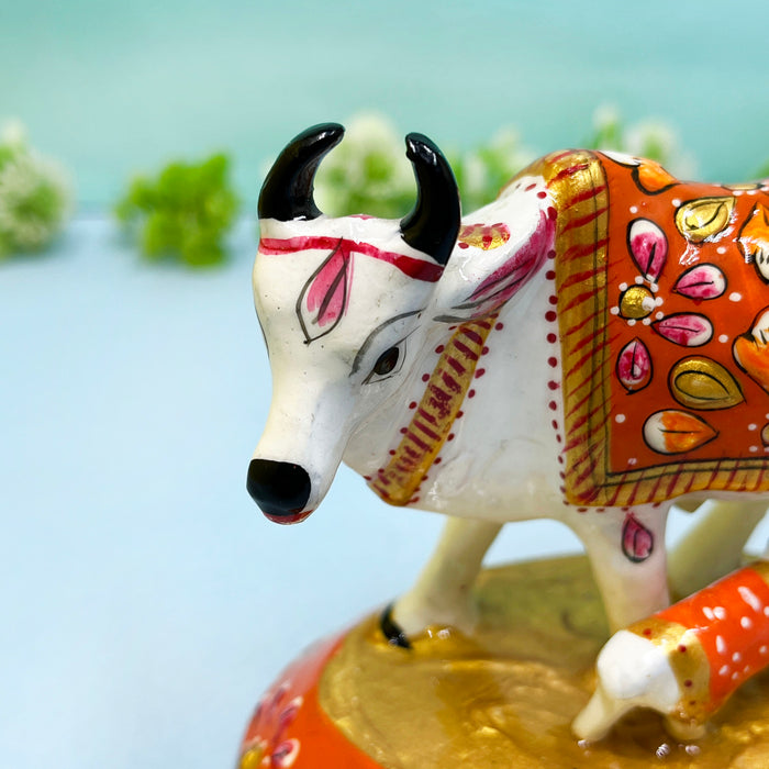 Metal Meenakari Cow and Calf Statue  4