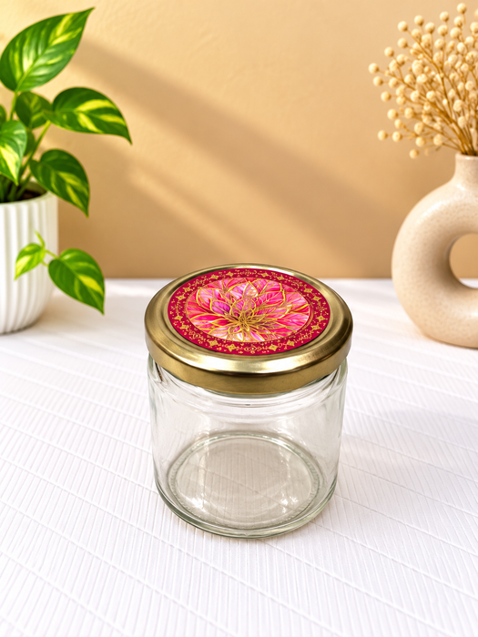 Pink Floral Dry Fruit Box with 4 Glass Jars, Decorative Gift Hamper