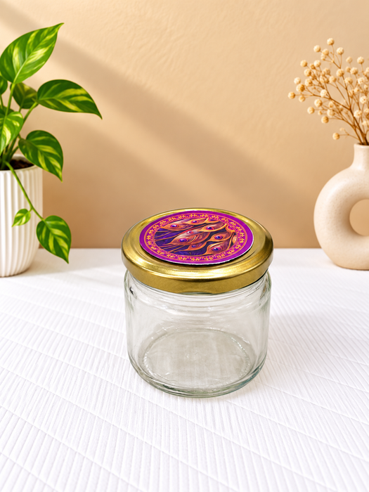 Purple Peacock Design Dry Fruit Box with 4 Glass Jars, Decorative Gift Hamper