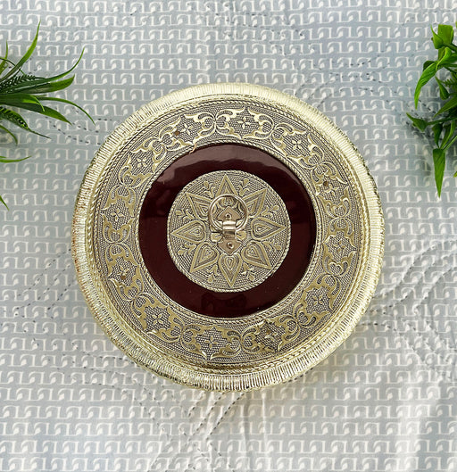 Rounded Handcrafted Wooden Dry Fruit Box with Metallic Design