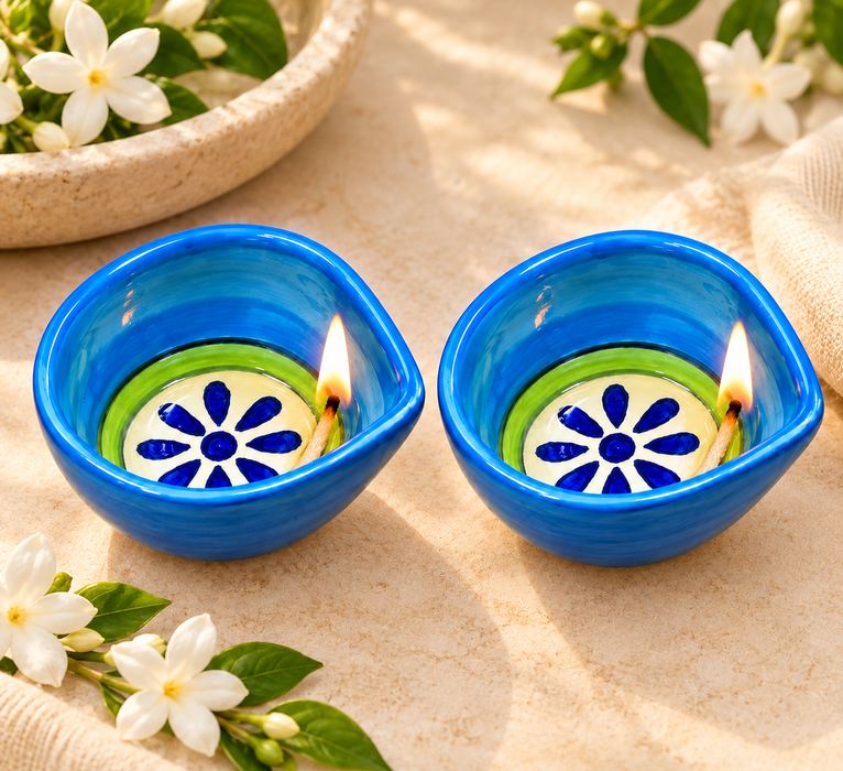 Handmade Ceramic colourful Diyas – Traditional Indian Festive Décor by Diwam Handicrafts