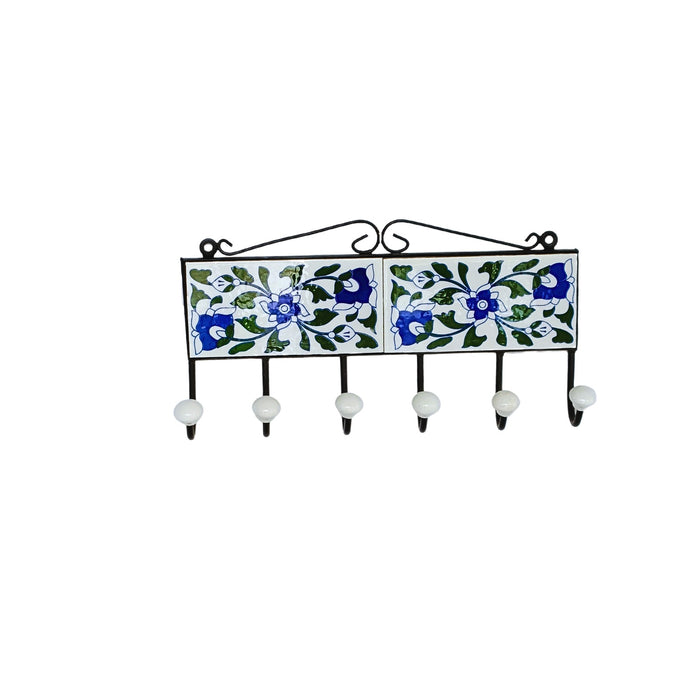 Handcrafted Floral Wall Hanger with 6 Peg Wall Ceramic Hook