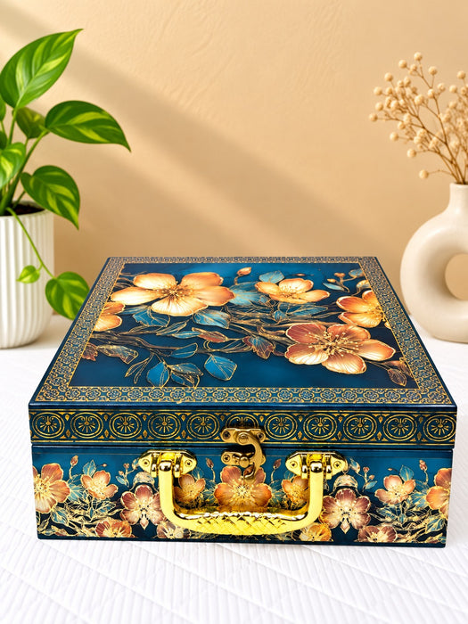 Buy Blue Floral Decorative Dry Fruit Box Set with 4 Jars