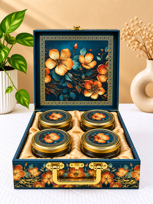 Buy Blue Floral Decorative Dry Fruit Box Set with 4 Jars