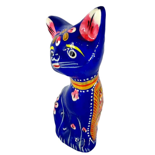 Hand Painted Blue Metal Meenakari Cat Figurine