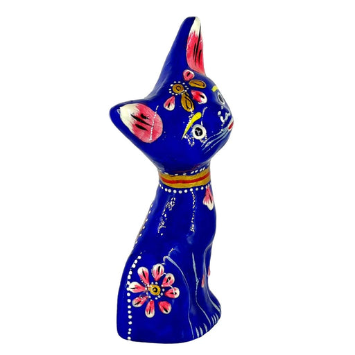 Hand Painted Blue Metal Meenakari Cat Figurine