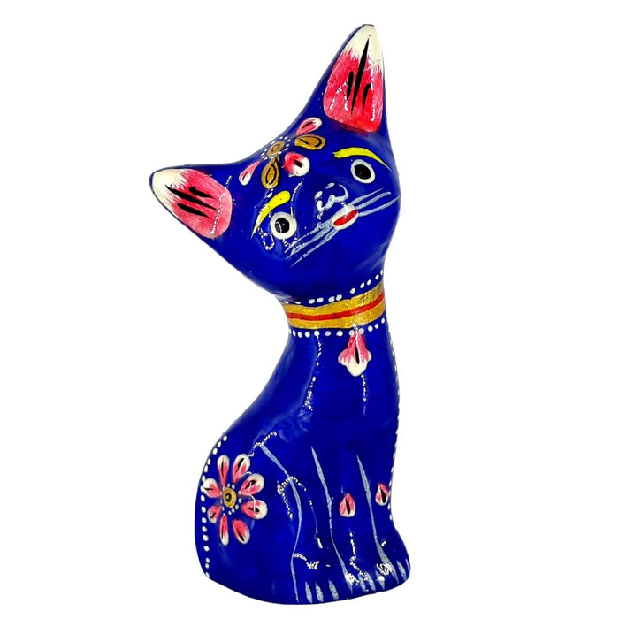 Hand Painted Blue Metal Meenakari Cat Figurine