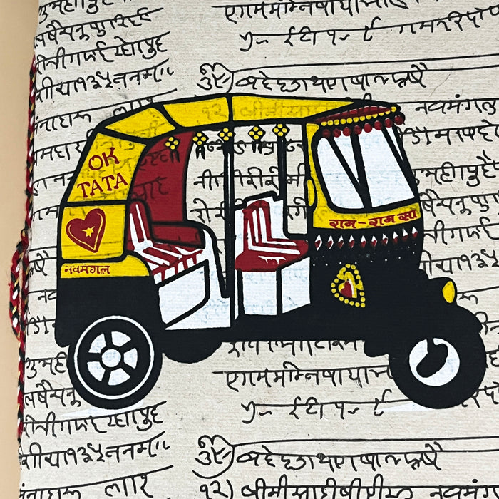 White Color Auto Riksha Print Handmade Cotton Paper Diary 4