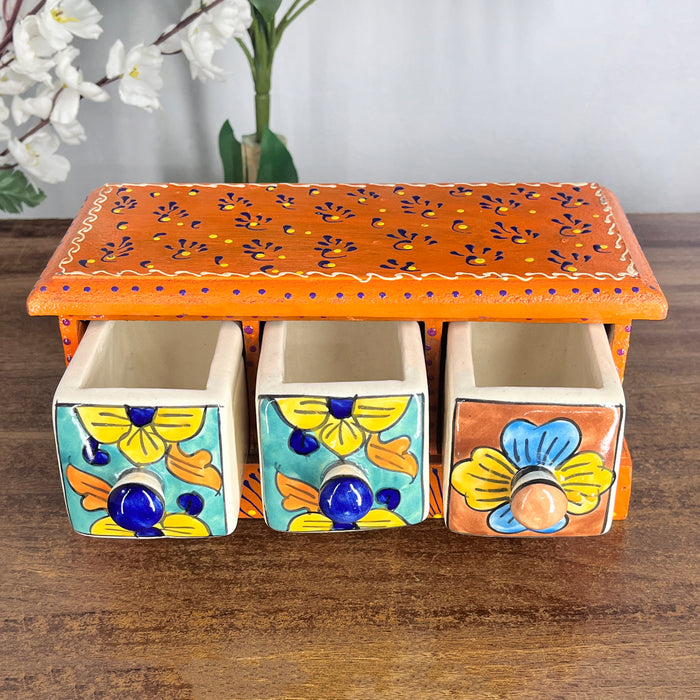 Handcrafted 3 Drawer Wooden Ceramic Storage Box