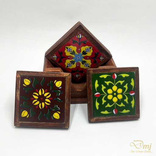 Ceramic Tiles Wooden Tea Coasters