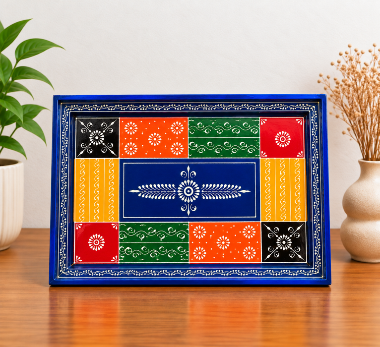 Hand-Painted Elephant Wooden Tray Set of 3, Traditional Indian Decorative Serving Trays