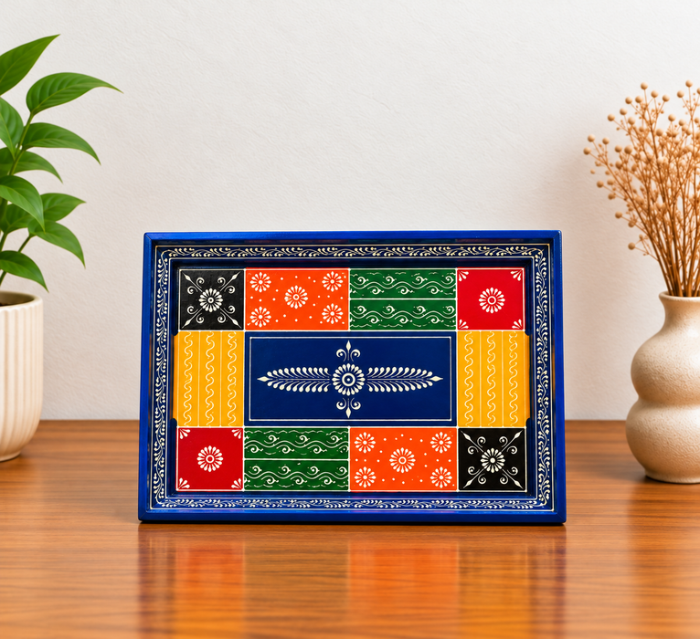 Hand-Painted Elephant Wooden Tray Set of 3, Traditional Indian Decorative Serving Trays