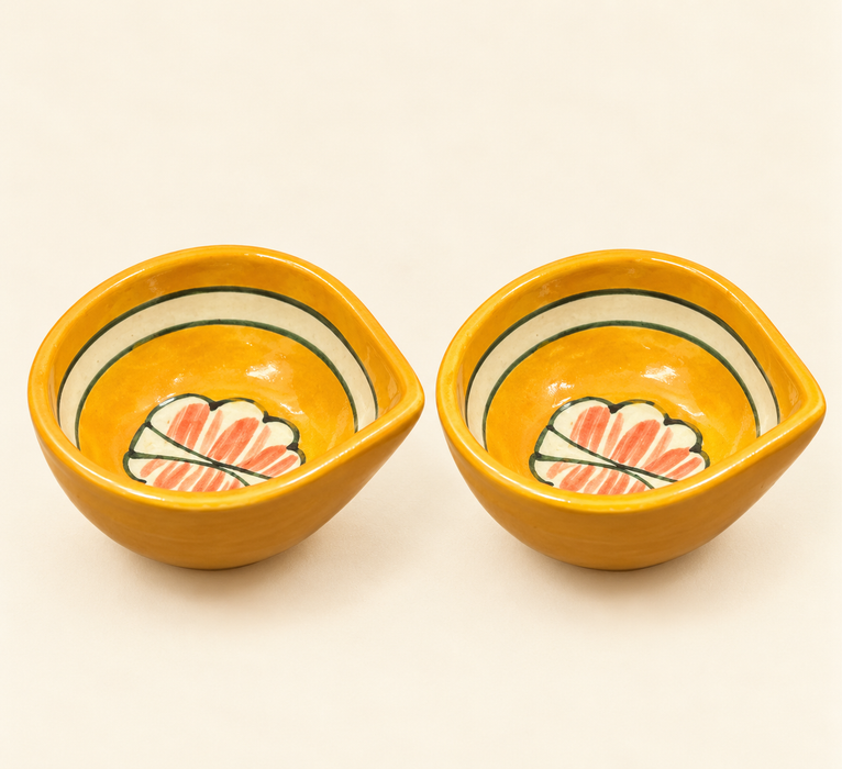 Handmade Ceramic yellow Diyas – Traditional Indian Festive Décor by Diwam Handicrafts