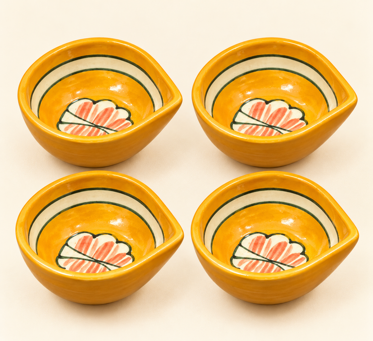 Handmade Ceramic yellow Diyas – Traditional Indian Festive Décor by Diwam Handicrafts