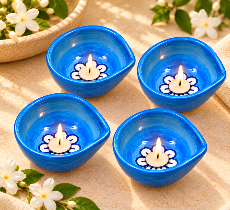 Handmade Ceramic Sky blue Diyas – Traditional Indian Festive Décor by Diwam Handicrafts