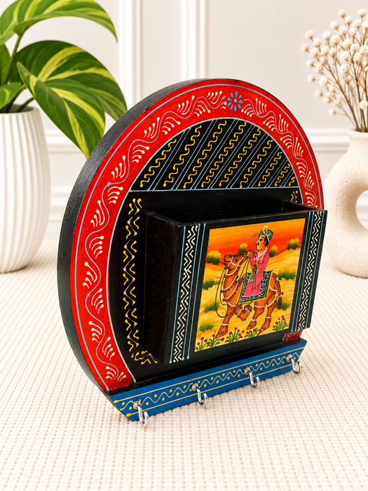Handcrafted Wooden Rajasthani Key Holder, Hand Painted Indian Wall Decor