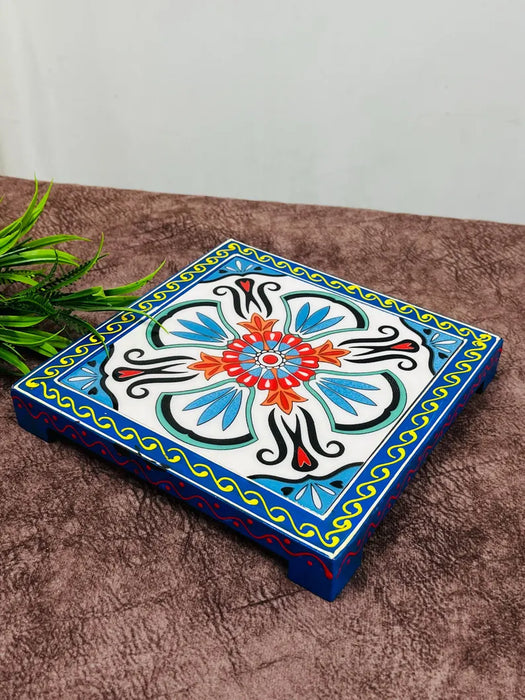 Hand-Painted Wooden & Ceramic Choki | Traditional Pooja Chowki