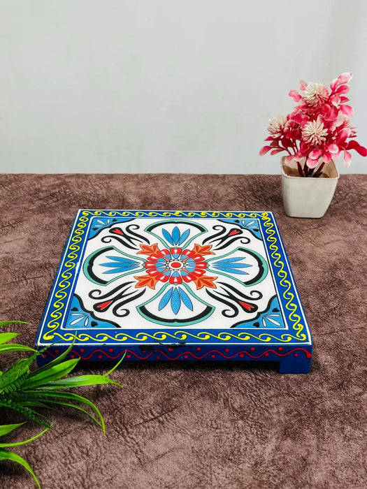 Hand-Painted Wooden & Ceramic Choki | Traditional Pooja Chowki
